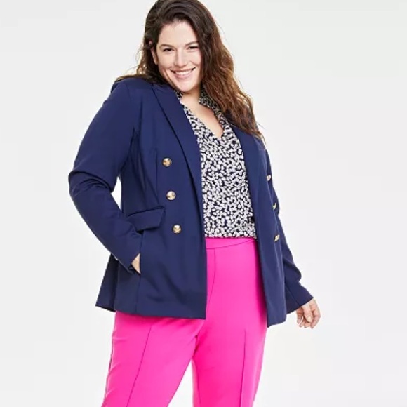 ON 34th Jackets & Blazers - On 34th Faux Double Breasted Ponte Knit Blazer Navy Blue 1X